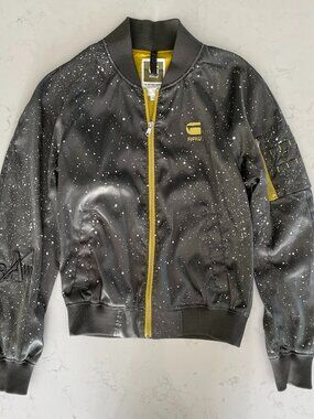 G-STAR Raw Splatter Bomber Jacket Full Zip Lined Poly Blend Grey White Yellow S